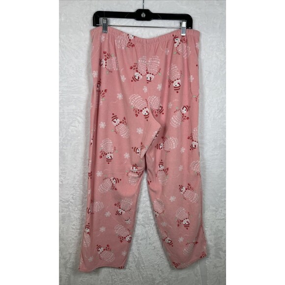 Planet Sleep Snowman PJ Pajama Set Winter Fleece Pink Size Large - Picture 8 of 9